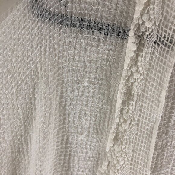 Twig & Arrow Poncho Swim Cover Thin Knit Fringe Crochet White OS - Picture 2 of 6